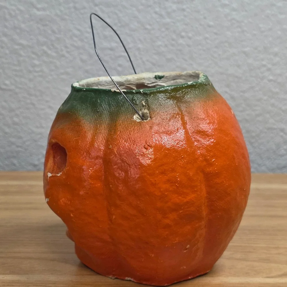 All-Original Antique Vintage Halloween Paper Mache Pulp Jack o' Lantern, 30s-40s